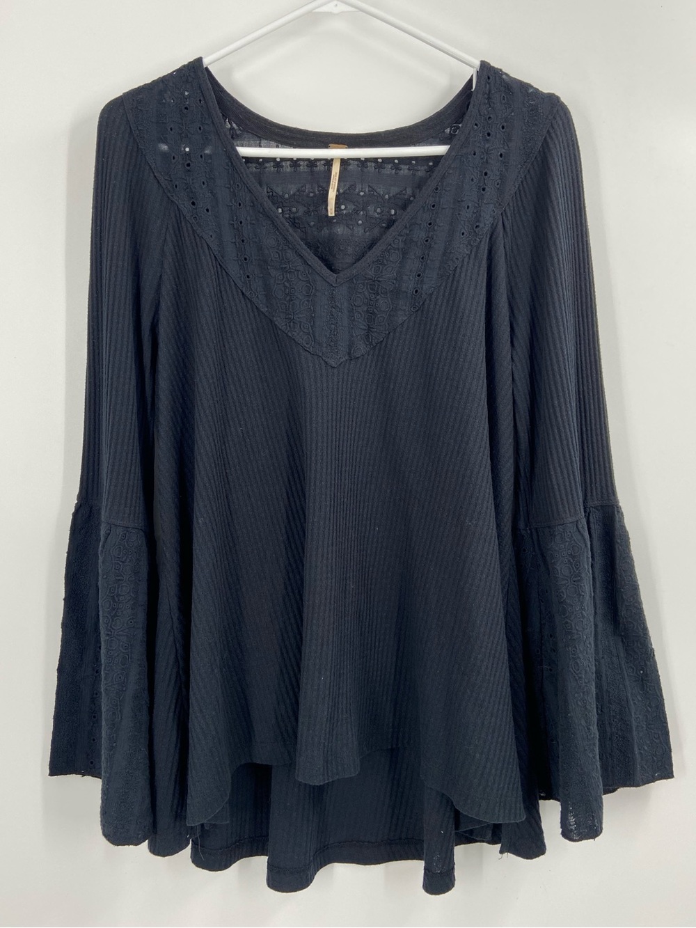 Free People Parisian Nights Top Shirt Long Bell Sleeves Black Medium